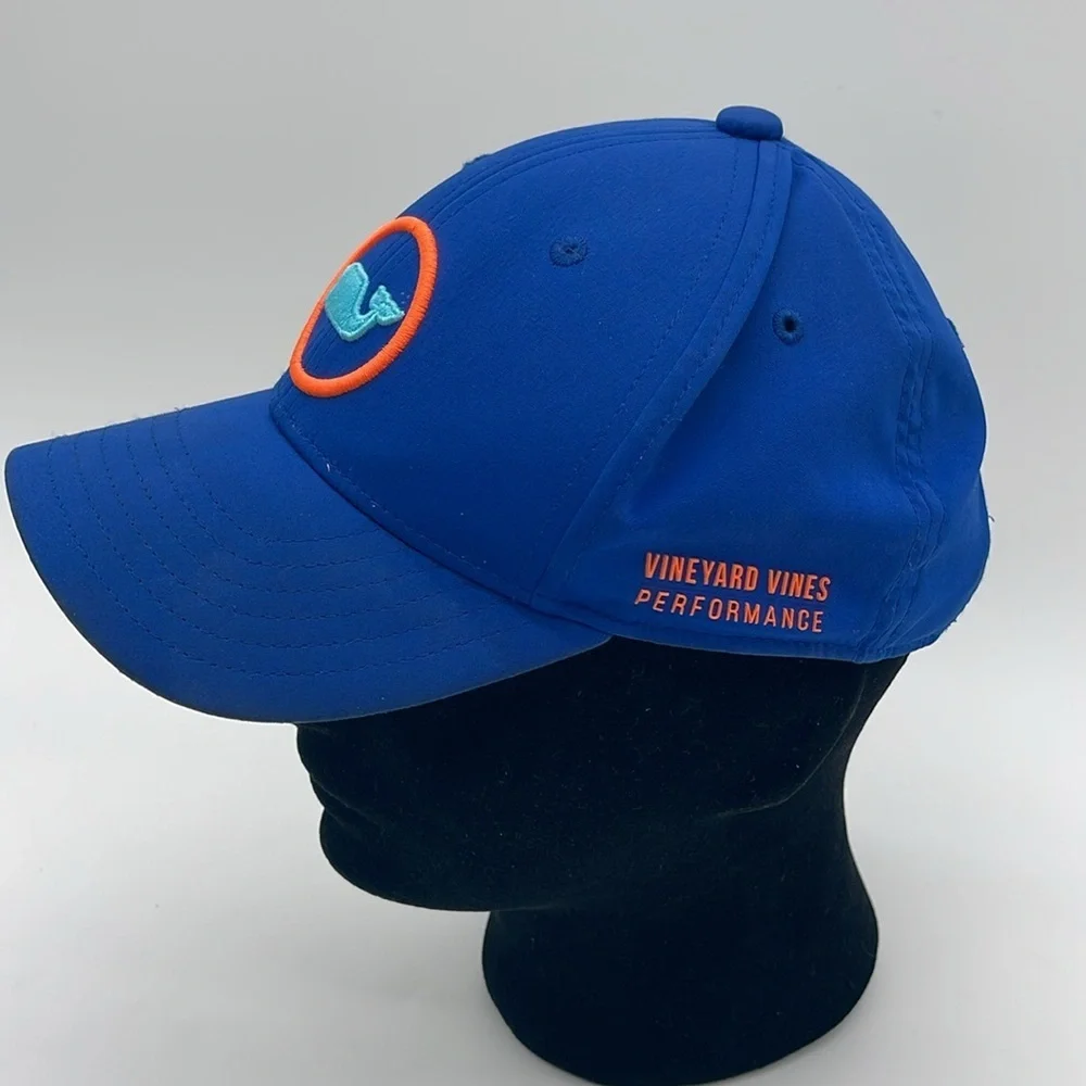 Vineyard Vines Kids Whale Performance Trucker Hat Regatta Blue Orange Letters